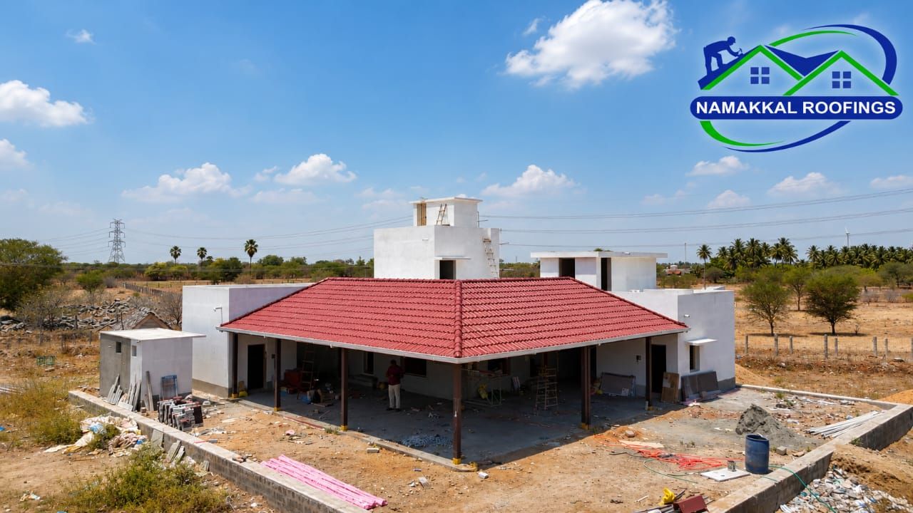 Red tile-profile sheet over an open terrace