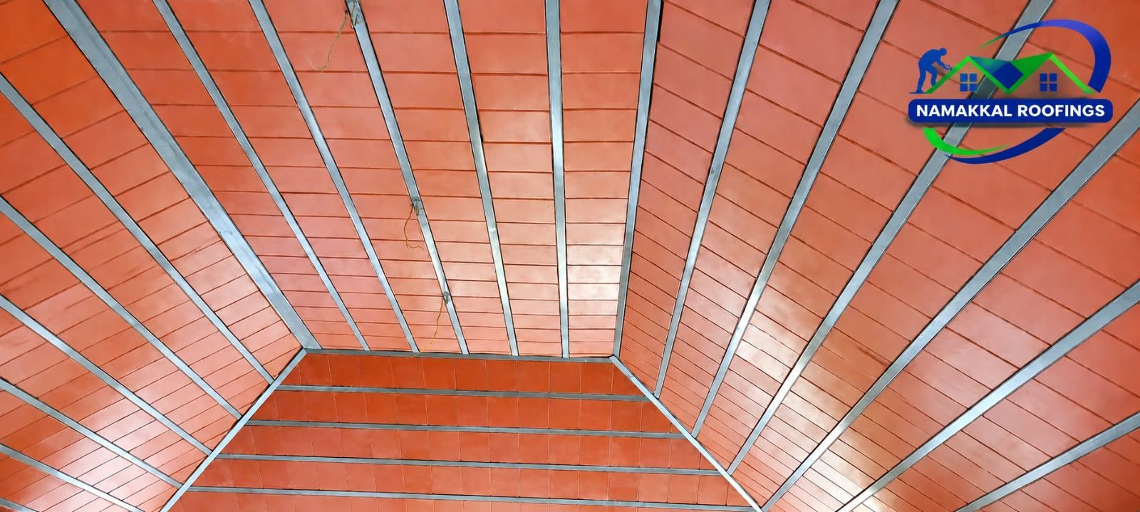 Clean clay tile ceiling with steel purlins
