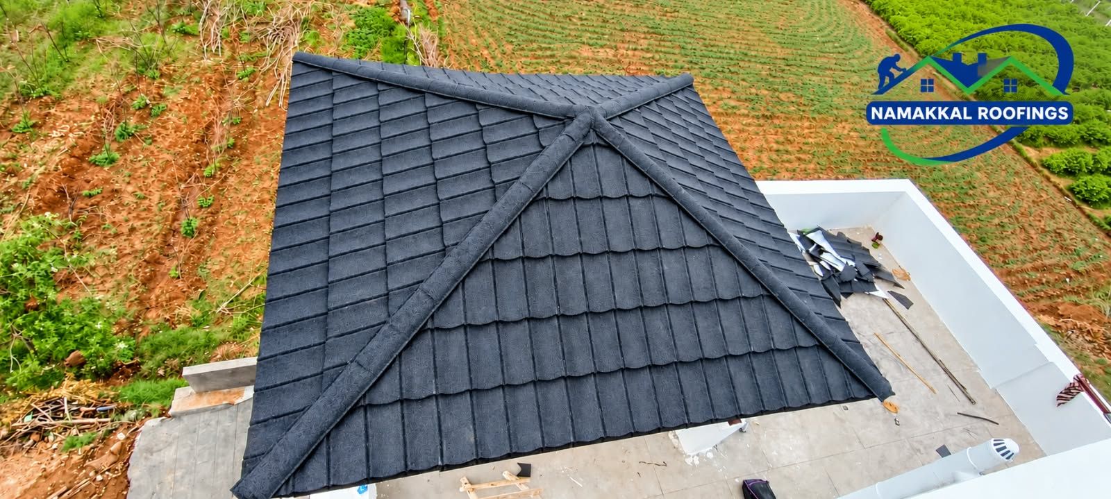 Black stone-coated sheets from above