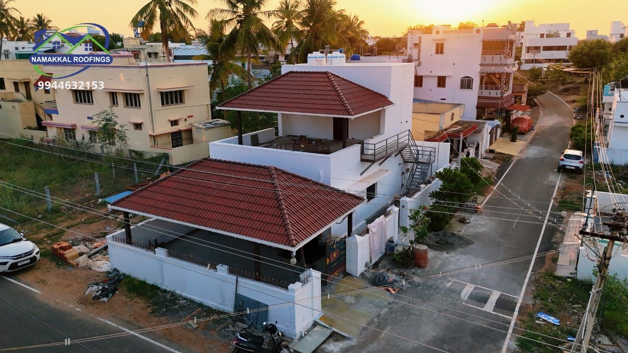 Clay tile porch roof, seen from the air