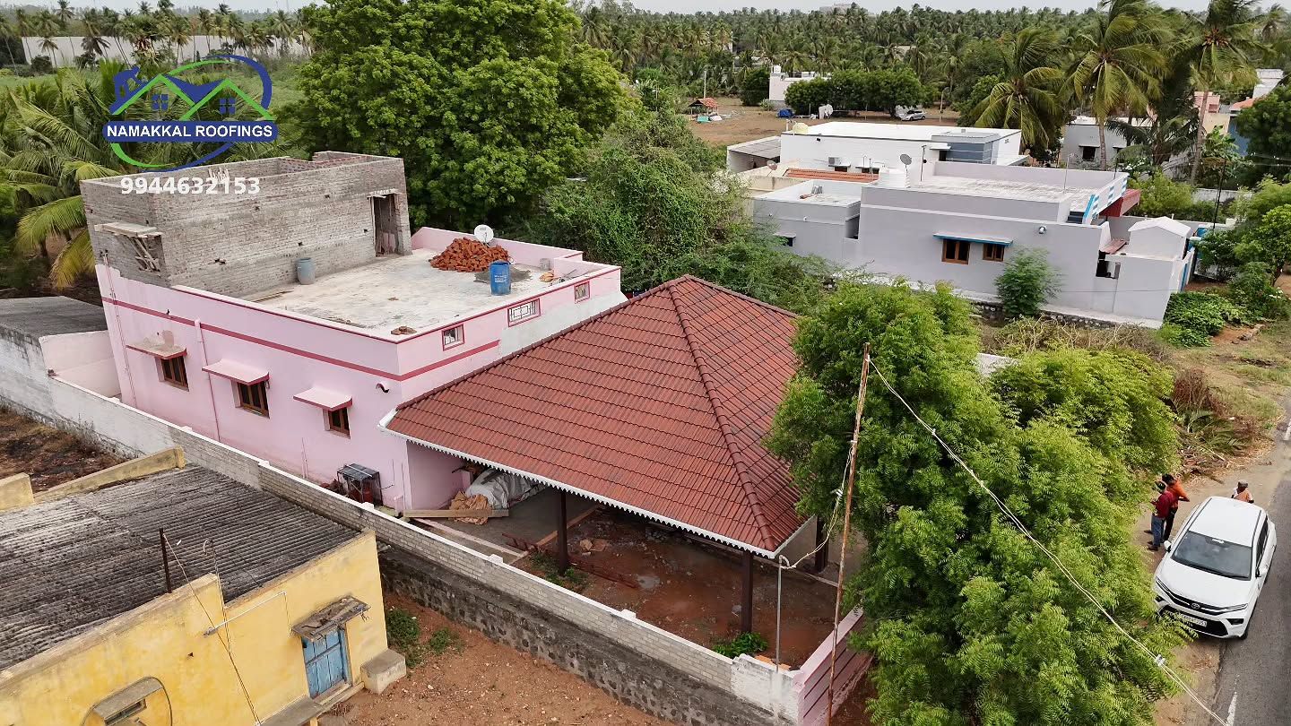 Clay tile hip roof in a village street