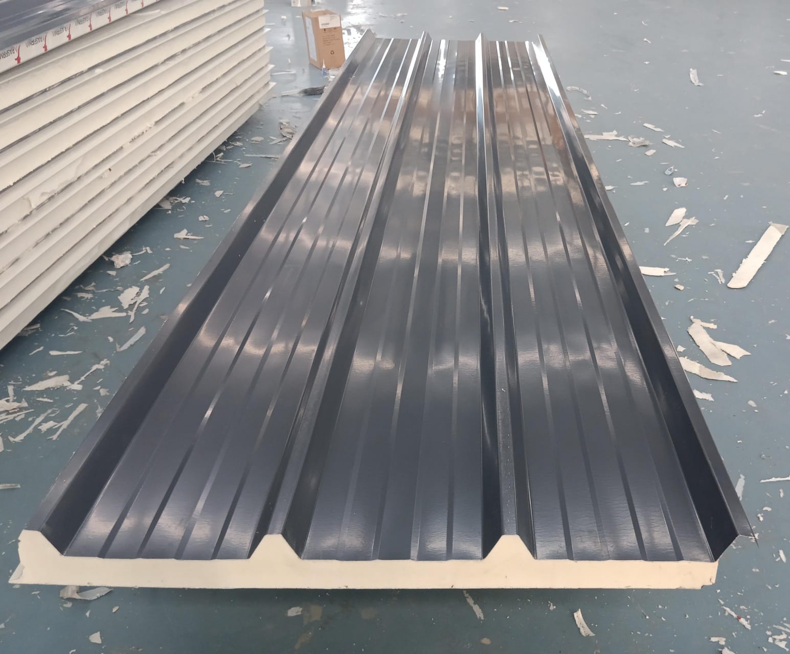 Charcoal grey PUF sandwich roof panel